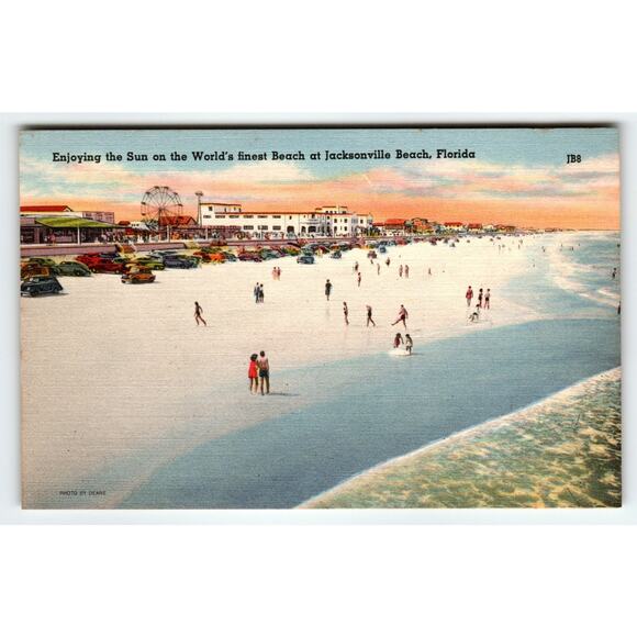 Postcard Jacksonville Beach Florida World's Finest Beach Sunset Ferris Wheel - Picture 1 of 2